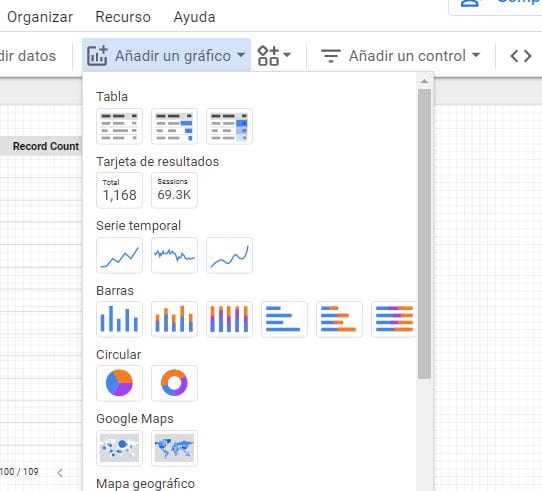 Añadir gráficos en Data Studio