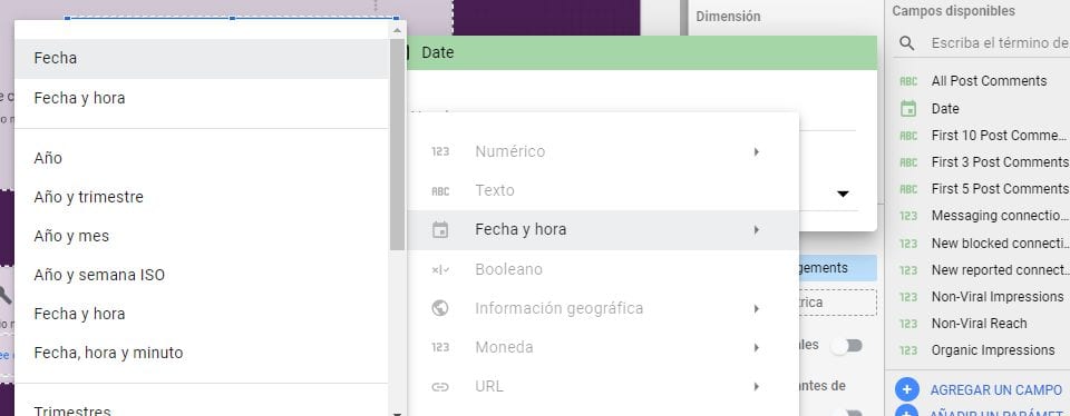 Configuraciones de fecha en métricas de Data Studio