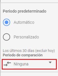 Intervalo de periodo de comparación en Data Studio