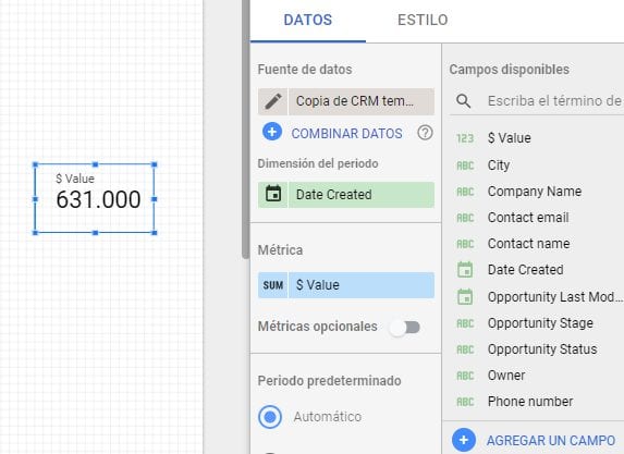 Métricas para volumen total de ventas en Data Studio