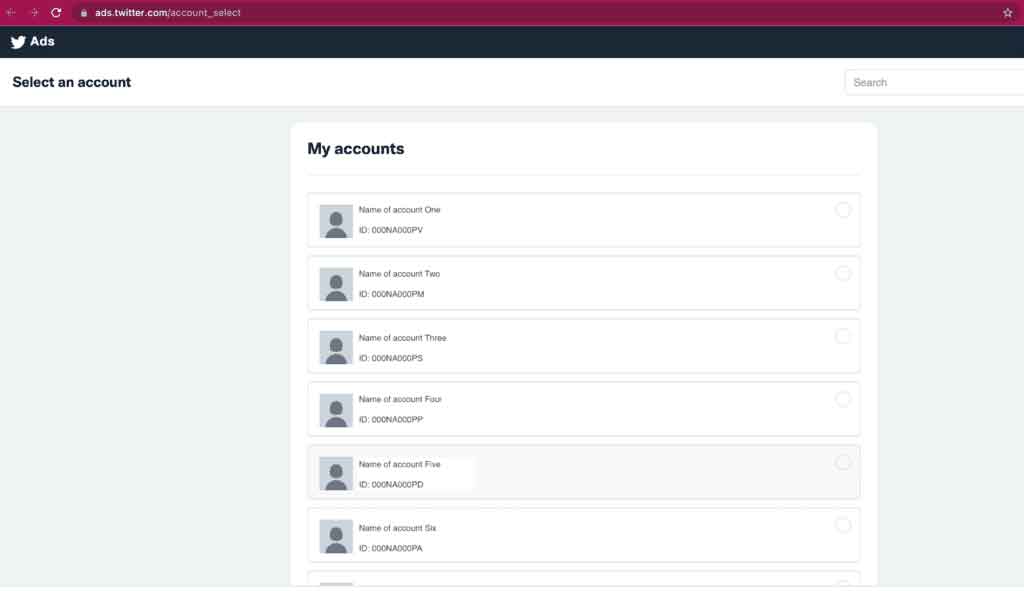 Twitter Ads acconts list