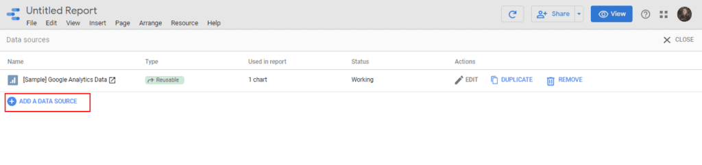 Add a data source on your current report at Google Data Studio