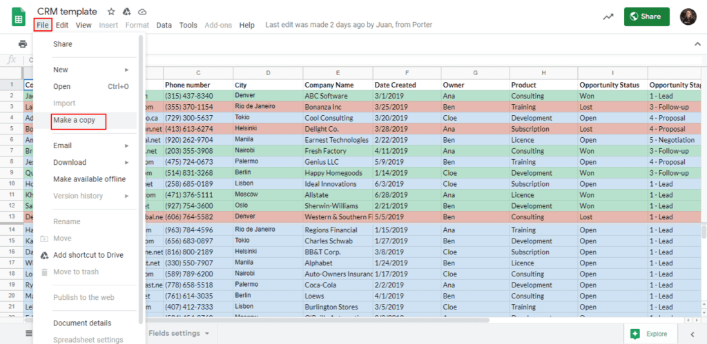 Make a copy of a Google Sheet shared with you