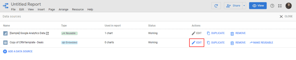 Edit your Data Source on Google Data Studio
