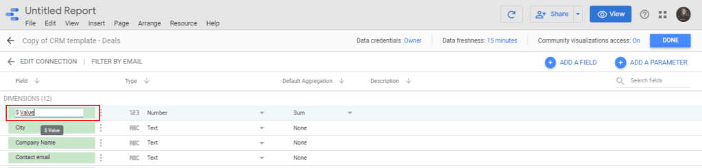 Change the field names in your data source on Google Data Studio