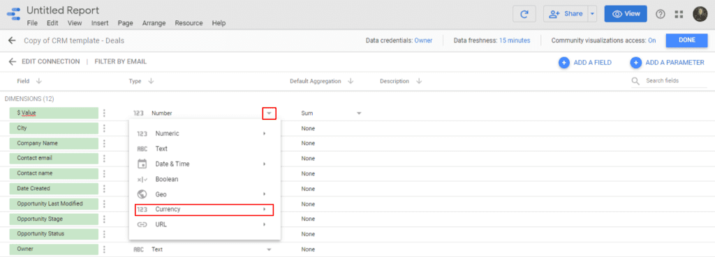Edit the data type in your data source on Google Data Studio 