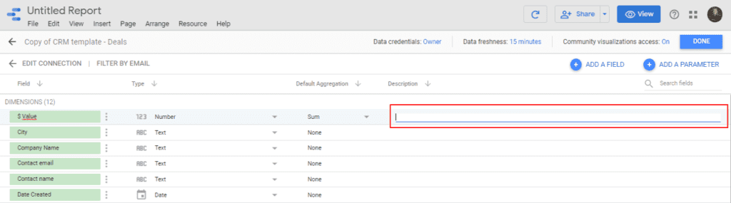 Change your field description on Google Data Studio