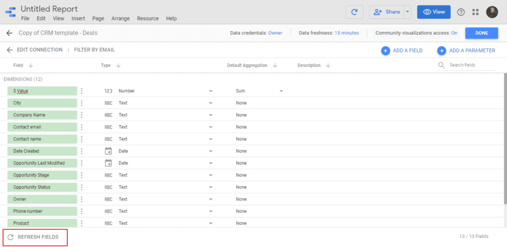 Refrech your data source fields on Google Data Studio