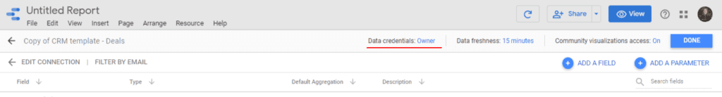 Data credentials on Google Data Studio