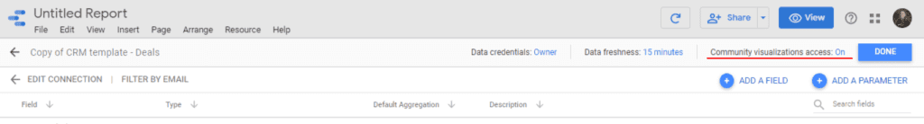 Edit your Data Source community visualization access on Google Data Studio