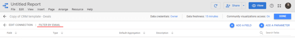 Filter by email on Google Data Studio