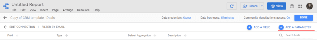 Add a parameter in your data source on Google Data Studio