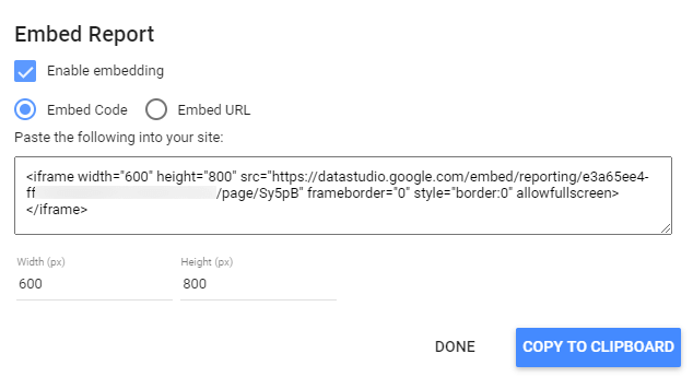 Google Data Studio: Embed your report on a website