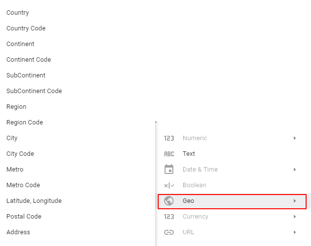 Geographical dimension format set up on Google Data Studio 