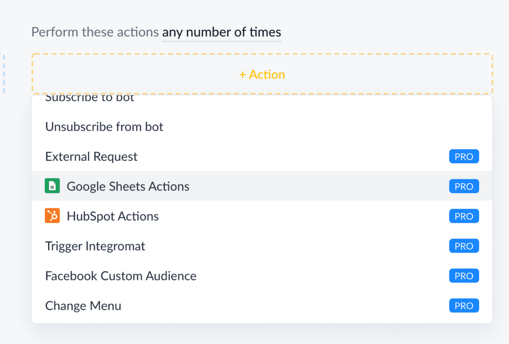 Google Sheets action on Manychat