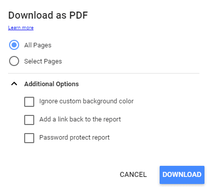 Google Data Studio: Download report pages configurations