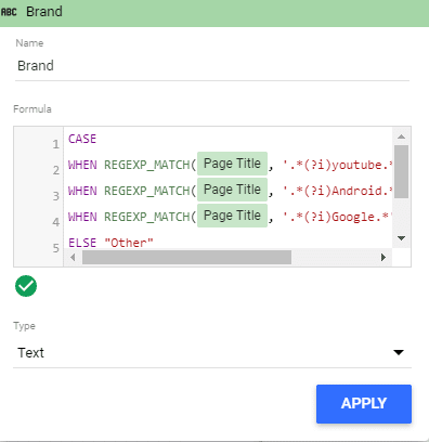 Google data studio: REGEXP_MATCH