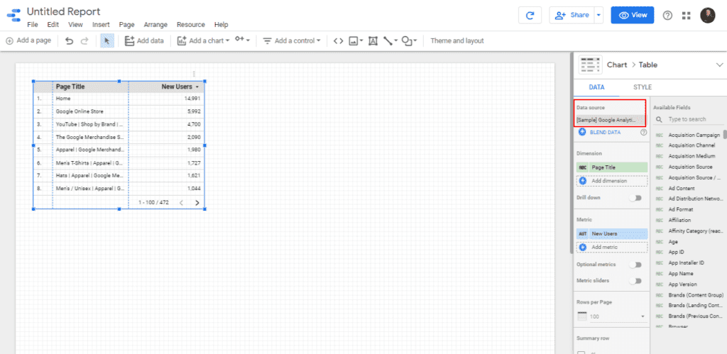 Check the Data source Added on your Google Data Studio Report