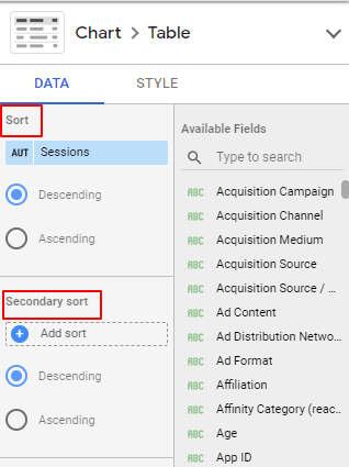 define the sorting of your data