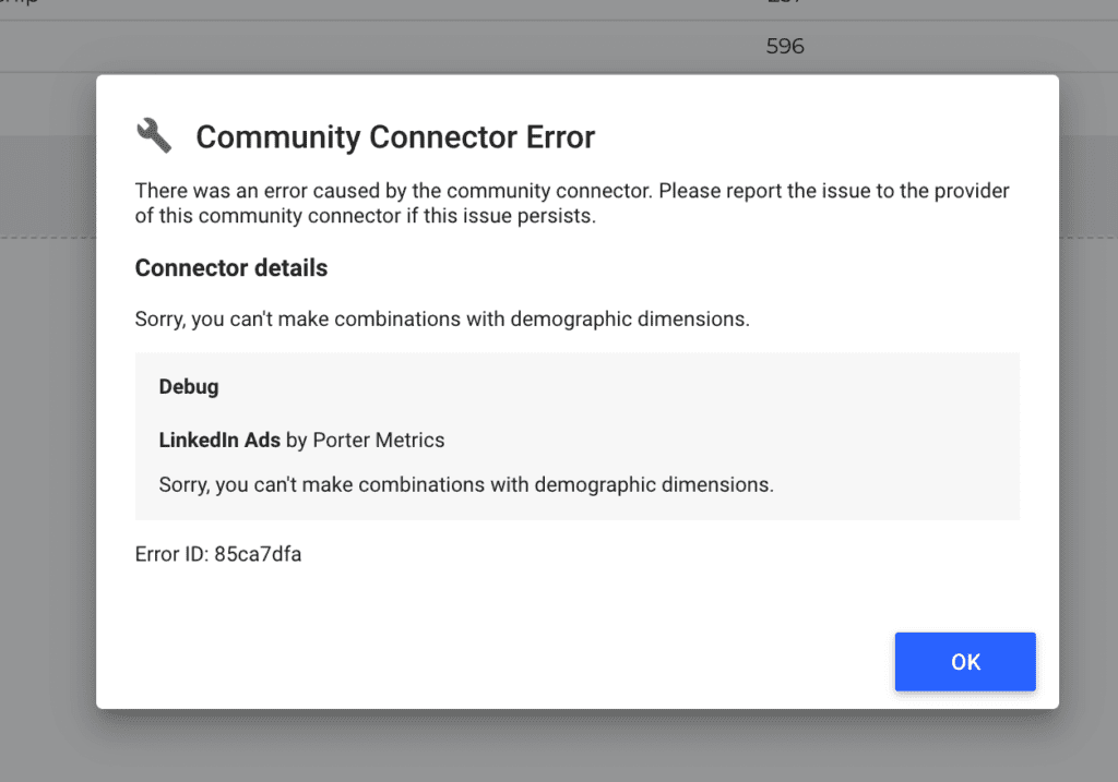 error message on Google Data Studio