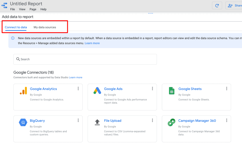 Google Data Studio connectors gallery