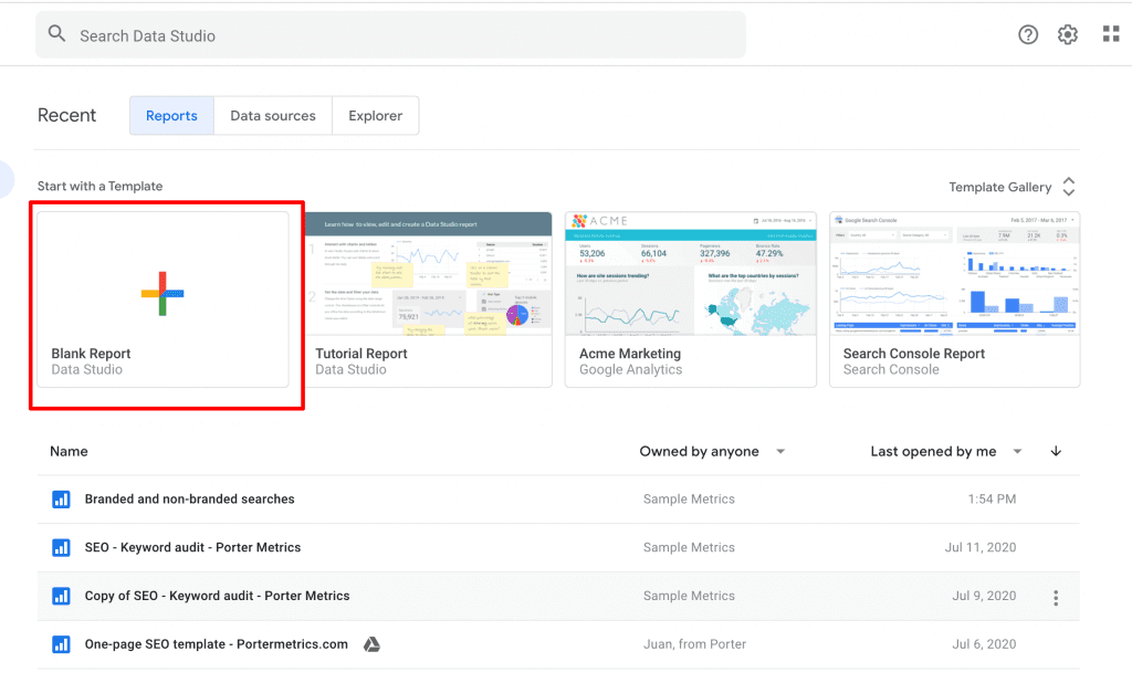 Google Data Studio report setup