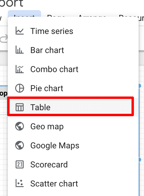 Create a table on Google Data Studio