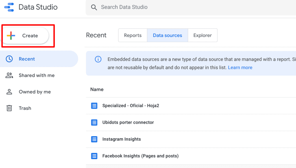 Creating a data source on Google Data Studio