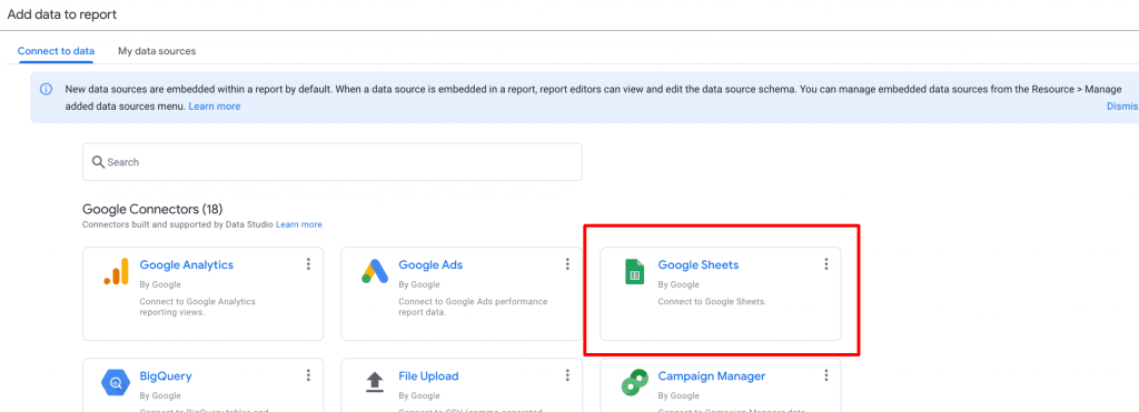 connect Google Data Studio to Google Sheets