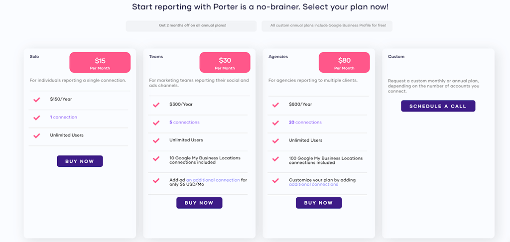 Porter Metric’s Pricing Plan