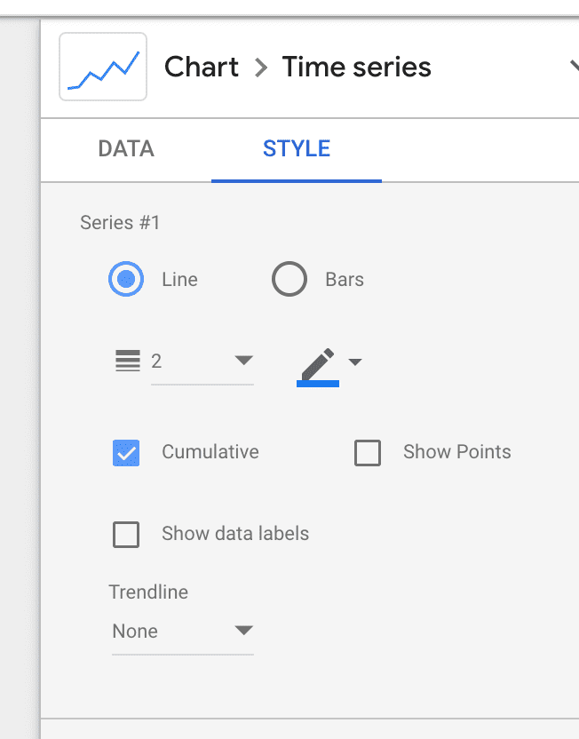 Setting cumulative time series on Data Studio