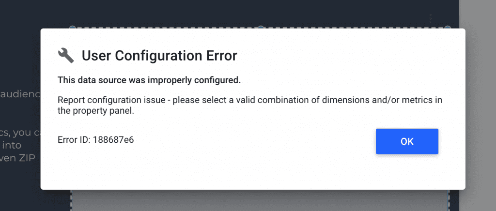 Google Data Studio User or dataset configuration Error
