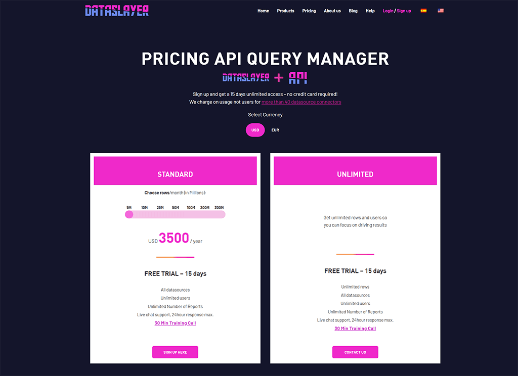 dataslayer pricing with API