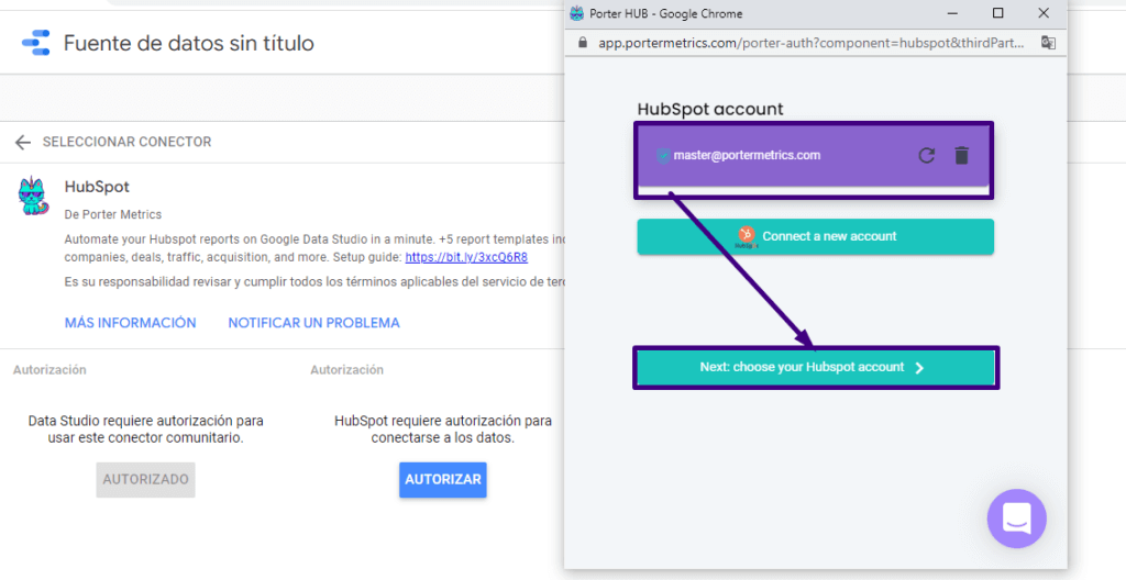 CONNECT-APP-Porter-Hubspot and Google Data Studio