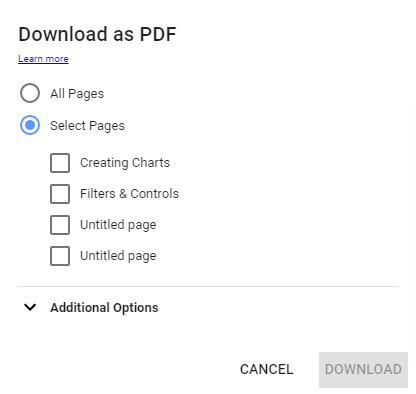 Download Dashboard as a PDF with page range