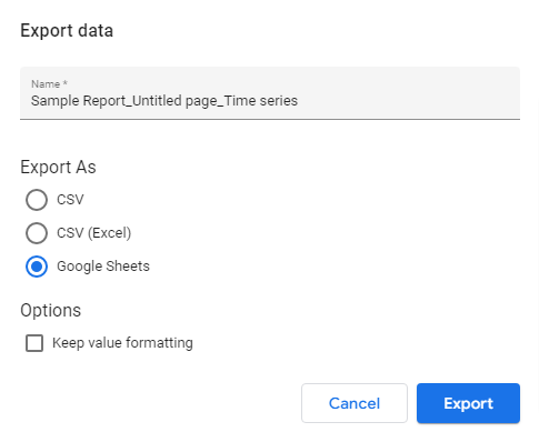 Google Data Studio report to Google Sheets