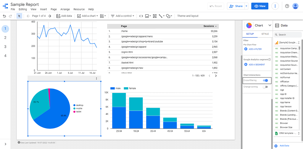 How To Create Filters On Google Data Studio-Cross-filtering (Formerly Chart Filter)