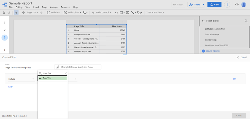 How To Create Filters On Google Data Studio-Dimension in the Select a Field field