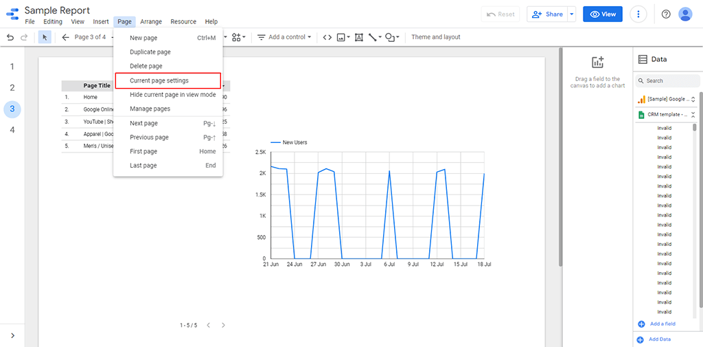 How To Create Filters On Google Data Studio-Report page Setting