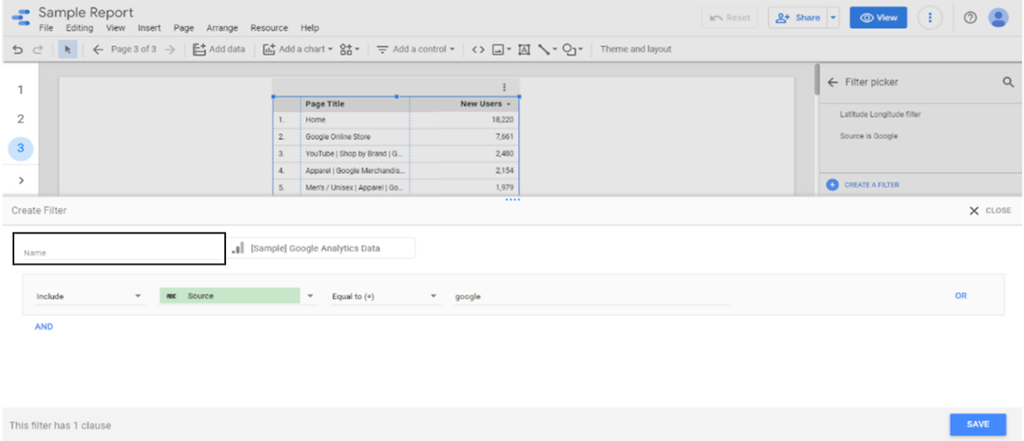 How To Create Filters On Google Data Studio-filter Option