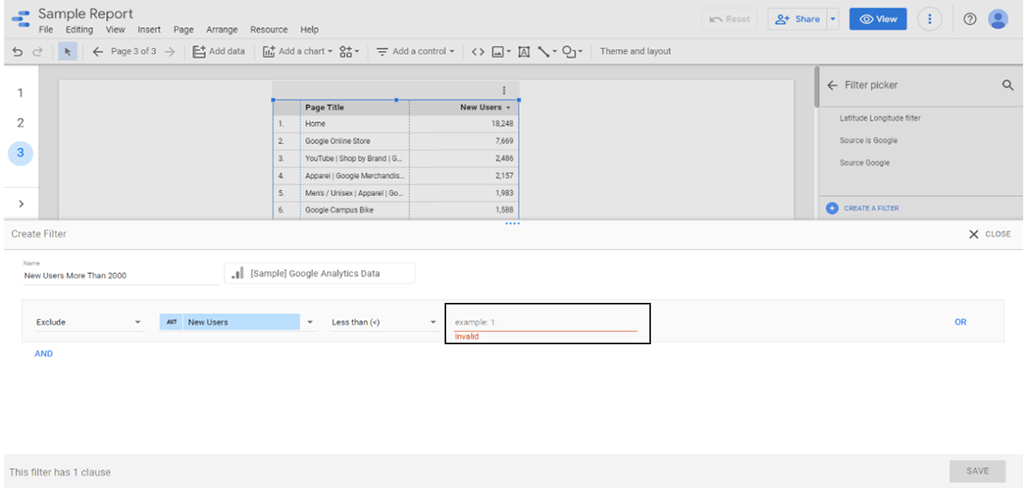 How To Create Filters On Google Data Studio-metric value 