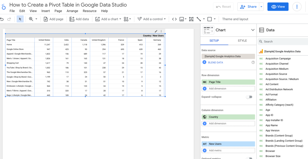 How to Create a Pivot Table in Google Data Studio