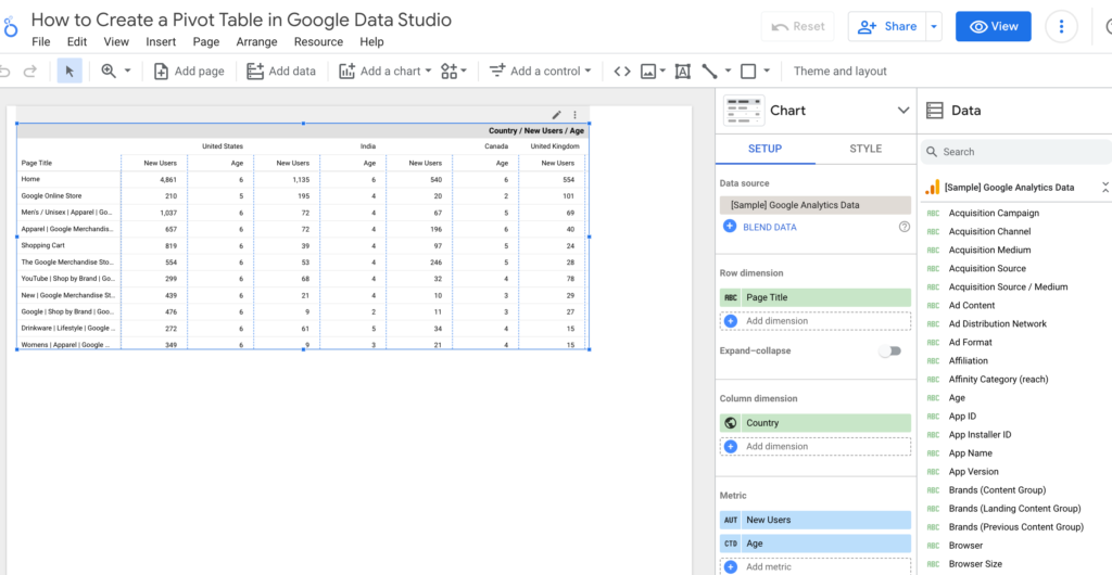 How to Create a Pivot Table in Google Data Studio