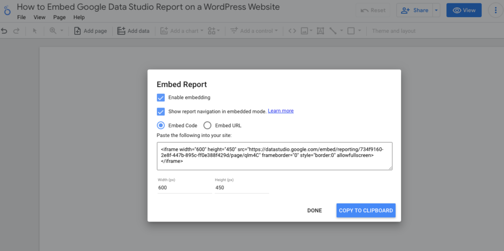 How to Embed Google Data Studio Report on a WordPress Website