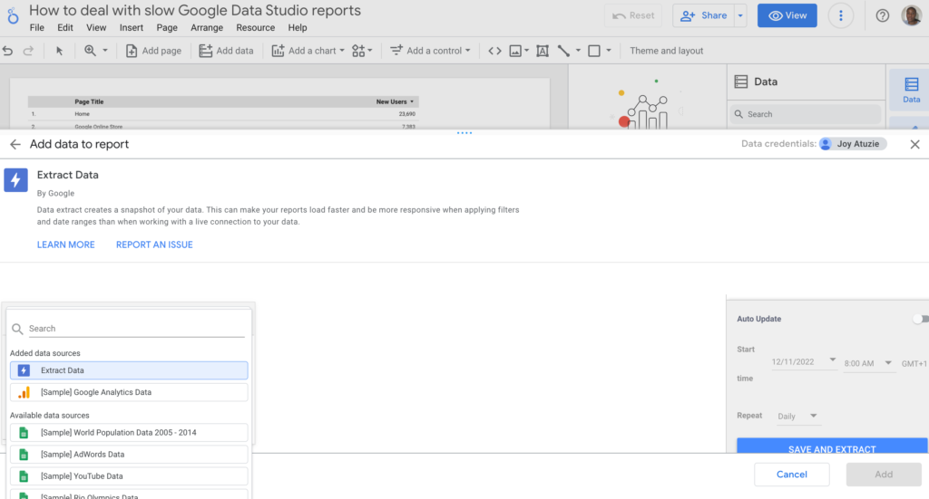 How to Resolve Slow Reports on Data Studio Using Extract Connector