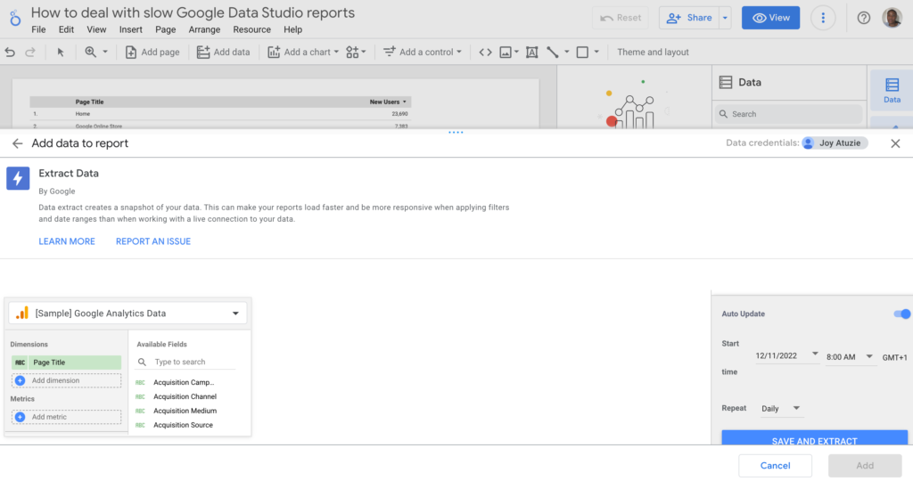 How to Resolve Slow Reports on Data Studio Using Extract Connector