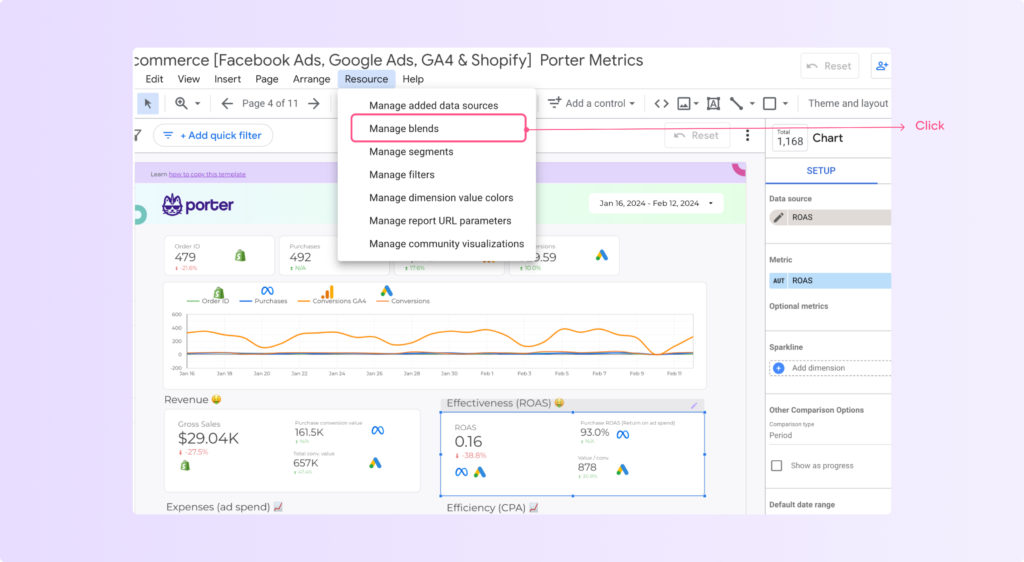 Manage blends on looker studio