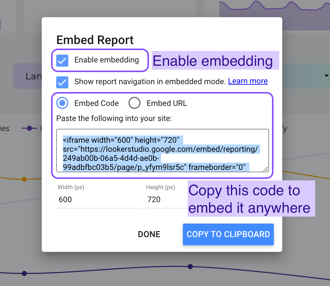 Google data studio enabled report-checkbox