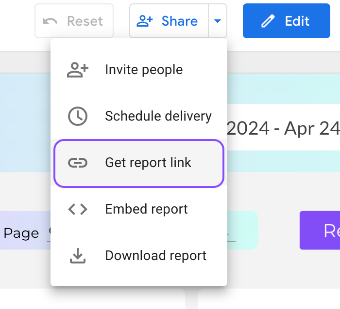 Sharing the report link on Google Looker Studio