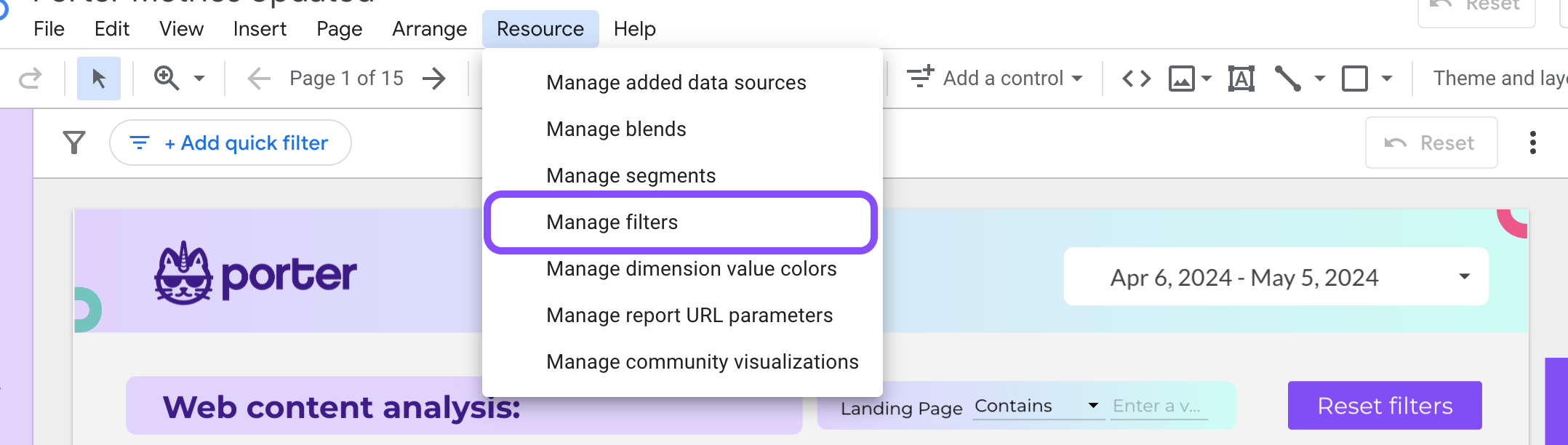 Manage filters on Looker Studio